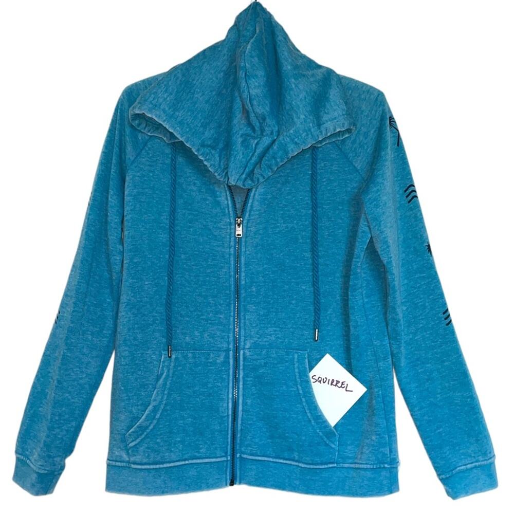 Roxy Dream Teal Blue Graphic Zip Front Hoodie Sweatshirt size Small